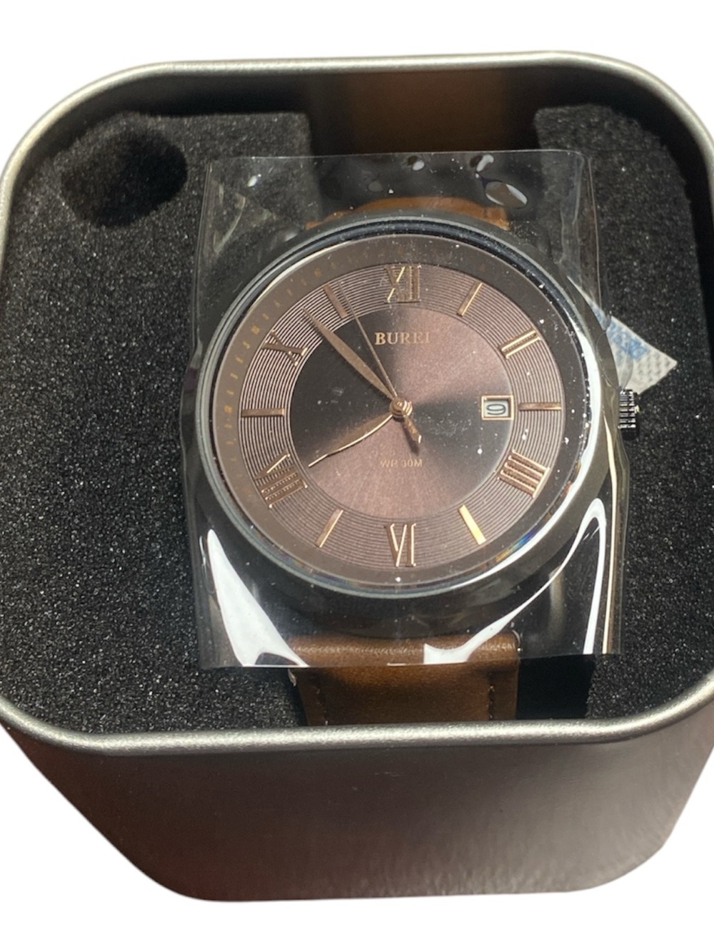 NWT BUREI Brown Dial Men's Watch‎ with Leather Strap